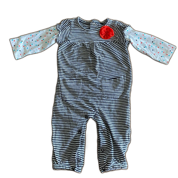 Carter's Stripes & Hearts Footless Romper Girls' 12 Months - Picture 1 of 10